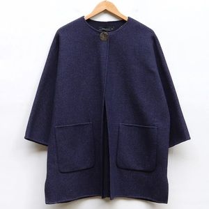 Zara Wool Blend Cape Coat Size L in Navy Blue Oversized